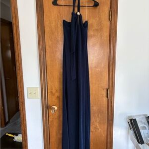 Elegant Navy Blue Halter Maxi Dress